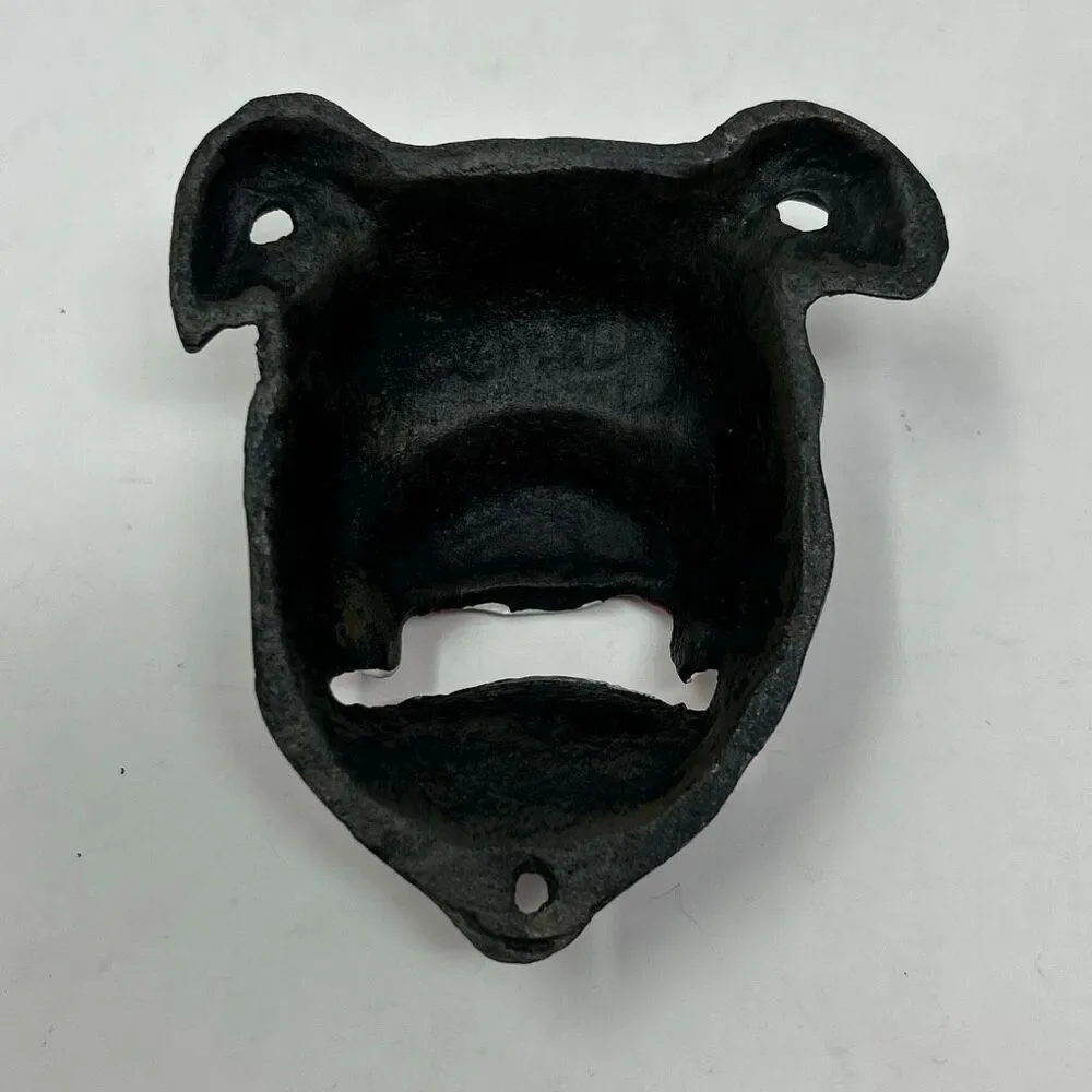 Vtg Bulldog Bottle Opener Cast Iron Wall Mount Bar Decor Pitbull Dog Mask 4